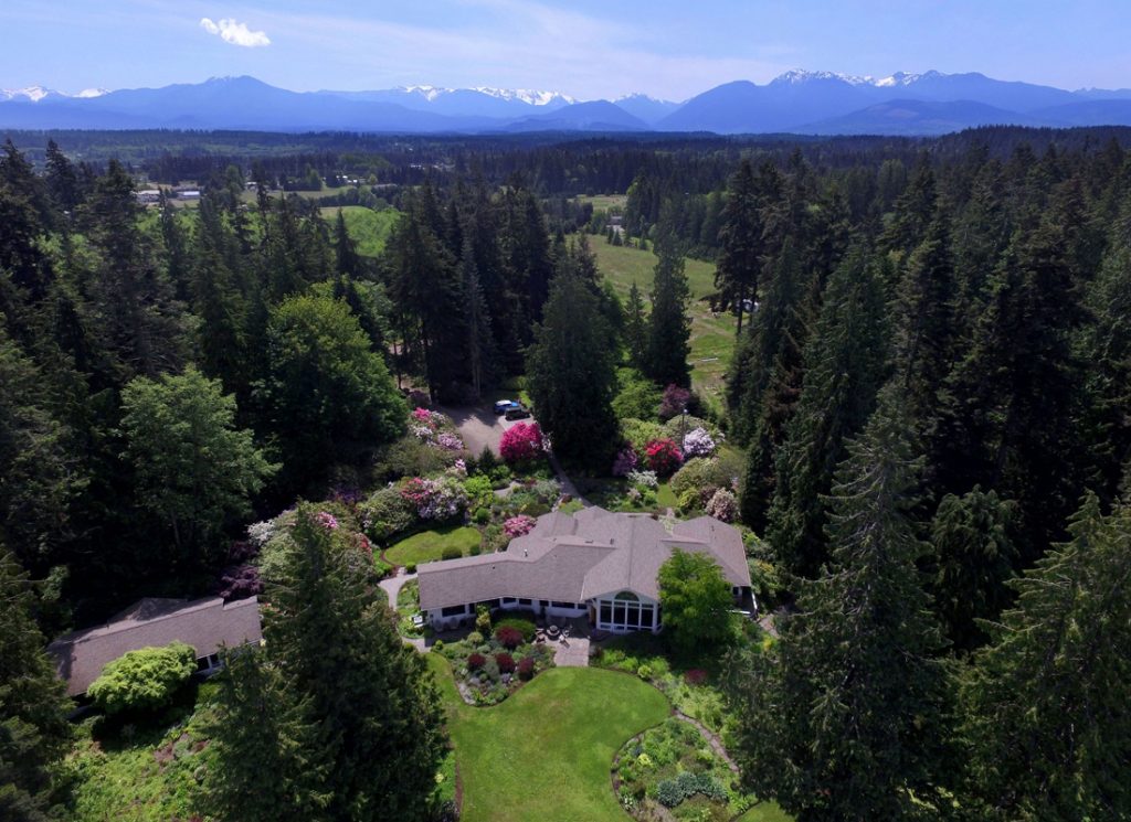Aerial View of Colette's Showing Olympic Mountain Range and Evergreen Forest
