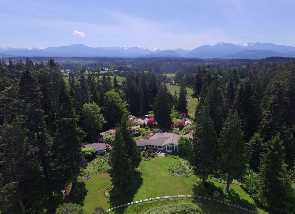 Aerial View Showing Colette's in Front and Olympic Mountain Range in Back